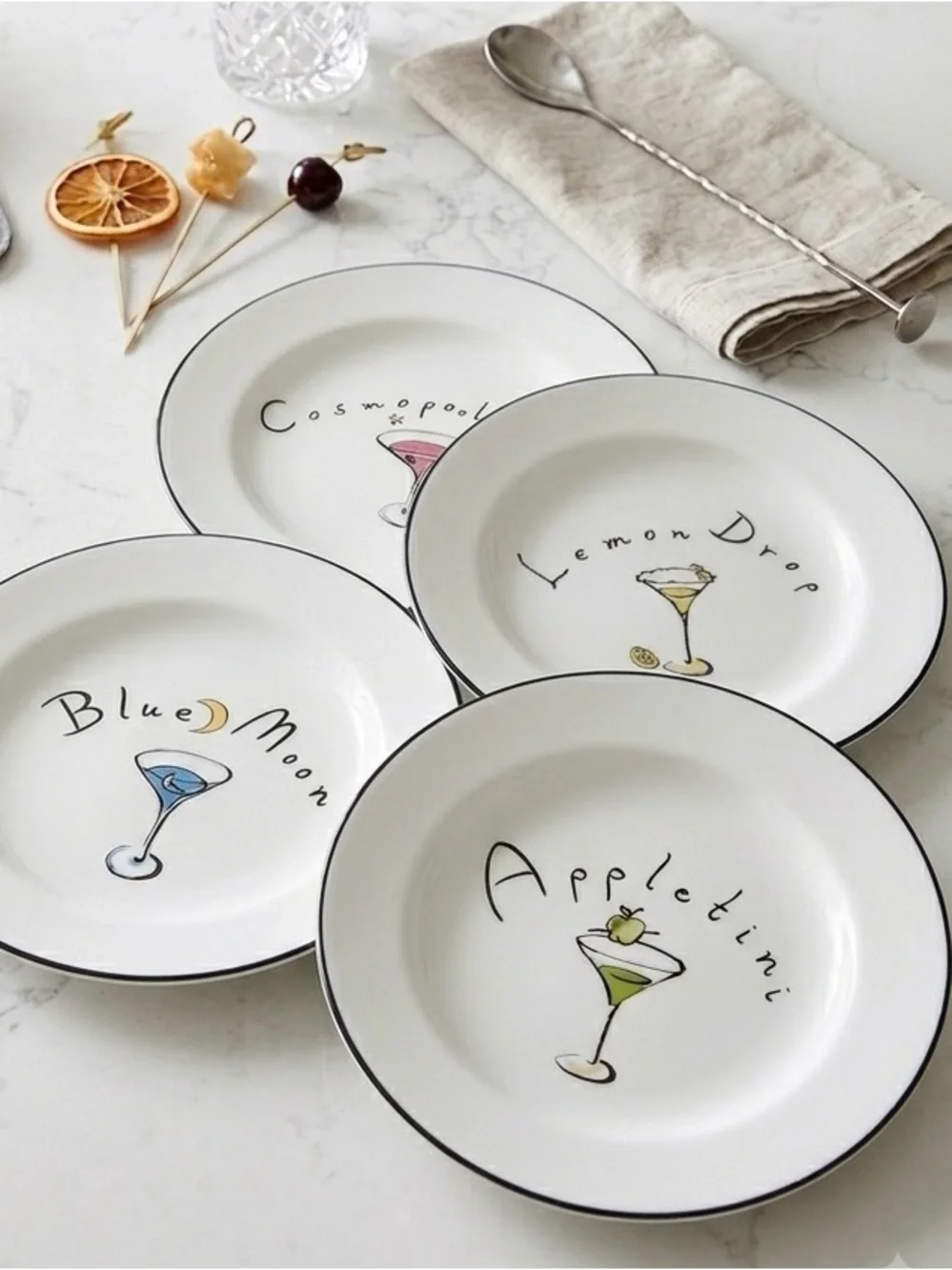 Pottery Barn Vintage Martini Cocktail Appetizer Dessert Plates  Set of 4